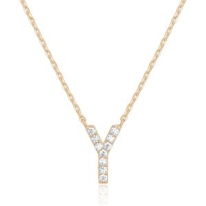 imagePAVOI 14K White Gold Plated Cubic Zirconia Initial Necklace  Letter Dainty Necklaces for Women Y