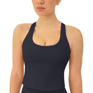 imageRacerback Workout Tank Tops for Women Built in Bra  Medium Support Scoop Athletic Tank Top Shelf Bra HiPerformGraphite
