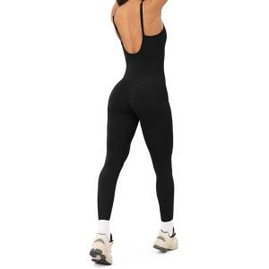 imageWorkout One Piece Jumpsuits for Women  Adjustable Straps Low Back Shelf Bra FullLength Gym Romper  HiPerformBlack