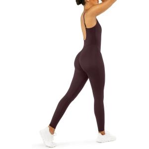 imageWorkout One Piece Jumpsuits for Women  Adjustable Straps Low Back Shelf Bra FullLength Gym Romper  HiPerformBrown