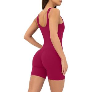 imageWorkout OnePiece for Women  Square Neck Gym Bodysuit BuiltIn Shelf Bra 5quot Romper Jumpsuit Shorts  HiPerformBerry