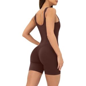 imageWorkout OnePiece for Women  Square Neck Gym Bodysuit BuiltIn Shelf Bra 5quot Romper Jumpsuit Shorts  HiPerformCocoa