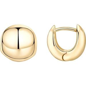 imagePAVOI 14K Gold Plated 925 Sterling Silver Post Ultra Thick Huggie Earring  Womens Mini Hoop Earrings  Gold Plated Small HoopsYellow Gold