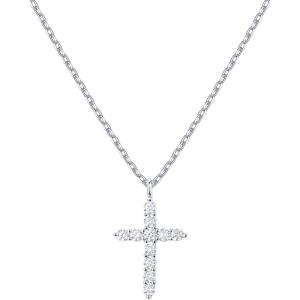 imagePAVOI 14K Gold Plated Cubic Zirconia Cross Necklace for Women  Cross Faith Pendant NecklacesWhite Gold