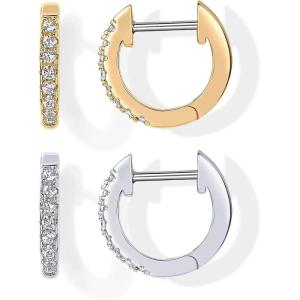 imagePAVOI 14K Gold Plated Cubic Zirconia Cuff Earrings Huggie StudPack WhiteYellow