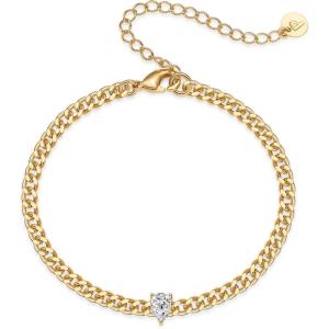 imagePAVOI 14K Gold Plated Cubic Zirconia Solitaire Diamond Bracelet  Bridesmaid Bracelets  Curb Cable Bracelets for WomenChain