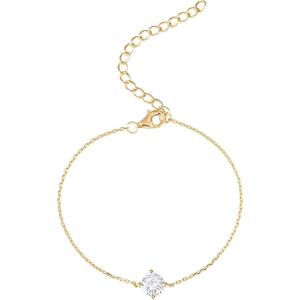 imagePAVOI 14K Gold Plated Cubic Zirconia Solitaire Diamond Bracelet  Bridesmaid Bracelets  Curb Cable Bracelets for WomenDainty  18K Yellow Vermeil