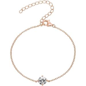 imagePAVOI 14K Gold Plated Cubic Zirconia Solitaire Diamond Bracelet  Bridesmaid Bracelets  Curb Cable Bracelets for WomenDainty  Rose Gold