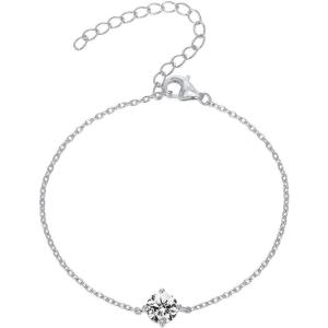 imagePAVOI 14K Gold Plated Cubic Zirconia Solitaire Diamond Bracelet  Bridesmaid Bracelets  Curb Cable Bracelets for WomenDainty  White Gold