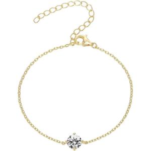 imagePAVOI 14K Gold Plated Cubic Zirconia Solitaire Diamond Bracelet  Bridesmaid Bracelets  Curb Cable Bracelets for WomenDainty  Yellow Gold