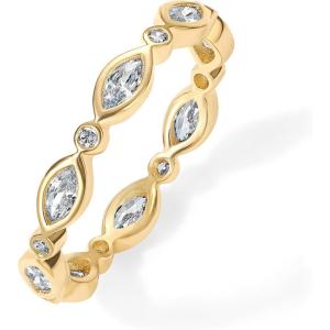 imagePAVOI 14K Gold Plated Cubic Zirconia Stackable Ring  Marquise Eternity Band For Women  Plated Gold Stacking RingYellow Gold