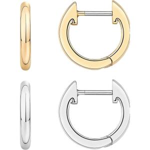 imagePAVOI 14K Gold Plated Gold Vermeil S925 Sterling Silver Cuff Earrings Huggie Stud  Small Hoop Earrings for WomenYellow  White Pack