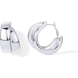 imagePAVOI 14K Gold Plated Sterling Silver Post Split Huggie Earrings  RoseWhiteYellow Gold Earrings for WomenChunky