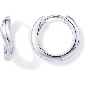 imagePAVOI 14K Gold Plated Sterling Silver Posts Wavy Huggie Hoops  Twisted Wave Hoop Earrings for WomenWhite Gold