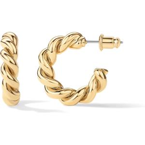 imagePAVOI 14K Gold Plated Twisted Rope Round Hoop Earrings in Rose White and Yellow GoldYellow Gold