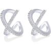 imagePAVOI 925 Sterling Silver 14K Gold Plated Cubic Zirconia Sparkling Round Huggie Ear Cuff Gold Earrings for Women  Clip On CartilageWhite Gold