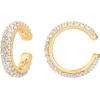 imagePAVOI 925 Sterling Silver 14K Gold Plated Cubic Zirconia Sparkling Round Huggie Ear Cuff Gold Earrings for Women  Clip On CartilageYellow Gold