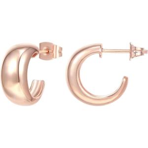 imagePAVOI 14K Gold Plated 925 Sterling Silver Posts Thick Dome Huggie Earrings for Women  Small Wide Round Hoop EarringsRose Gold