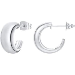 imagePAVOI 14K Gold Plated 925 Sterling Silver Posts Thick Dome Huggie Earrings for Women  Small Wide Round Hoop EarringsWhite Gold