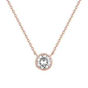 imagePAVOI 14K Gold Plated Circle CZ Solitaire Necklace  Elegant Bezel Pendant  Dainty Cubic Zirconia Halo Choker Necklaces for WomenVermeil Rose