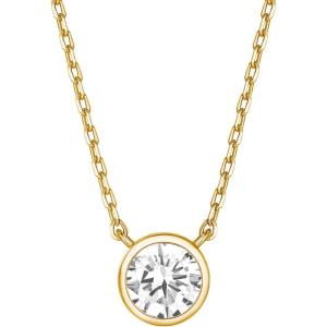 imagePAVOI 14K Gold Plated Circle CZ Solitaire Necklace  Elegant Bezel Pendant  Dainty Cubic Zirconia Halo Choker Necklaces for WomenVermeil Yellow