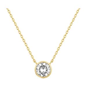 imagePAVOI 14K Gold Plated Circle CZ Solitaire Necklace  Elegant Bezel Pendant  Dainty Cubic Zirconia Halo Choker Necklaces for WomenYellow Gold