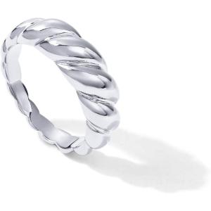 imagePAVOI 14K Gold Plated Croissant Dome Rings for Women  Trendy Twisted Braided Band  Chunky Signet Stackable Ring Stetement JewelryWhite Gold