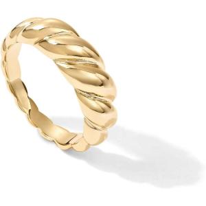 imagePAVOI 14K Gold Plated Croissant Dome Rings for Women  Trendy Twisted Braided Band  Chunky Signet Stackable Ring Stetement JewelryYellow Gold