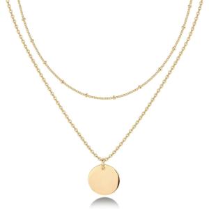 imagePAVOI 14K Gold Plated Layering Necklaces  Stylish Minimalist Design Pendant Necklaces  Butterfly Heart Lock Evil Eye Coin Lightning Bolt Circle Cross Pendants for Women18K Yellow Vermeil