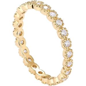 imagePAVOI 14K Gold Plated Rings Cubic Zirconia Band  Marquise Milgrain Eternity Bands  Gold Rings for WomenYellow Gold