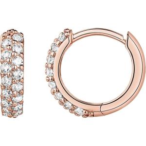 imagePAVOI 14K Gold Plated Sterling Silver Post Cubic Zirconia Huggie Earrings  Small Round Huggie Stud Fashion Hoop Earrings for Women in Gold PlatingRose Gold
