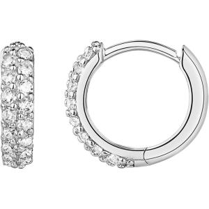imagePAVOI 14K Gold Plated Sterling Silver Post Cubic Zirconia Huggie Earrings  Small Round Huggie Stud Fashion Hoop Earrings for Women in Gold PlatingWhite Gold