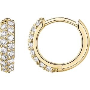 imagePAVOI 14K Gold Plated Sterling Silver Post Cubic Zirconia Huggie Earrings  Small Round Huggie Stud Fashion Hoop Earrings for Women in Gold PlatingYellow Gold