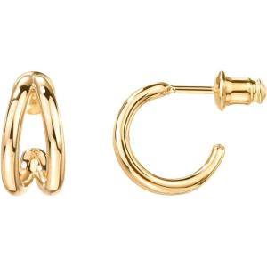 imagePAVOI 14K Gold Plated Sterling Silver Posts Split Huggie Hoop Earrings for Women  Dainty Multi Hoop Huggie EarringsVermeil  Yellow