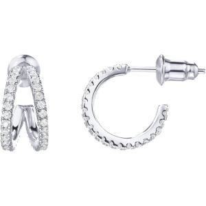 imagePAVOI 14K Gold Plated Sterling Silver Posts Split Huggie Hoop Earrings for Women  Dainty Multi Hoop Huggie EarringsWhite Gold