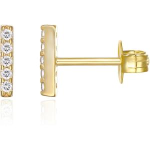 imagePAVOI 14K Gold Plated Sterling Silver Stud Earrings for Women  Dainty Geometrical Bar Triangle Heart EarringsVermeil  Yellow