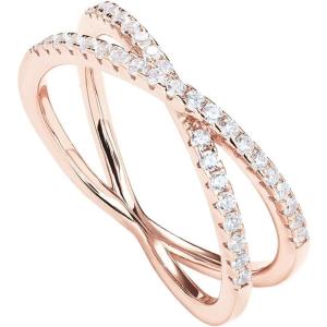imagePAVOI 14K Gold Plated X Ring Simulated Diamond CZ Criss Cross Ring for WomenRose Gold