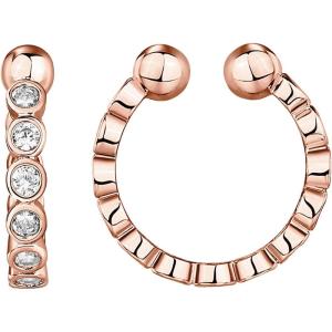 imagePAVOI 925 Sterling Silver 14K Gold Plated Cubic Zirconia Sparkling Round Huggie Ear Cuff Gold Earrings for Women  Clip On CartilageRose Gold