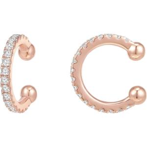 imagePAVOI 925 Sterling Silver 14K Gold Plated Cubic Zirconia Sparkling Round Huggie Ear Cuff Gold Earrings for Women  Clip On CartilageVermeil  Rose