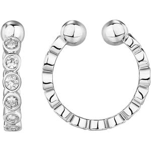 imagePAVOI 925 Sterling Silver 14K Gold Plated Cubic Zirconia Sparkling Round Huggie Ear Cuff Gold Earrings for Women  Clip On CartilageWhite Gold