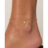 imagePAVOI 14K Gold Plated Charm Link Chain Anklets for Women  Dainty Cubic Zirconia Boho Dot Evil Eye Star Station Solitaire Pearl Beaded Festival Adjustable Gold AnkletsBoho