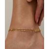 imagePAVOI 14K Gold Plated Charm Link Chain Anklets for Women  Dainty Cubic Zirconia Boho Dot Evil Eye Star Station Solitaire Pearl Beaded Festival Adjustable Gold AnkletsBeaded