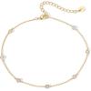 imagePAVOI 14K Gold Plated Charm Link Chain Anklets for Women  Dainty Cubic Zirconia Boho Dot Evil Eye Star Station Solitaire Pearl Beaded Festival Adjustable Gold AnkletsStation