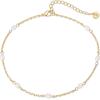 imagePAVOI 14K Gold Plated Charm Link Chain Anklets for Women  Dainty Cubic Zirconia Boho Dot Evil Eye Star Station Solitaire Pearl Beaded Festival Adjustable Gold AnkletsPearl