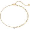 imagePAVOI 14K Gold Plated Charm Link Chain Anklets for Women  Dainty Cubic Zirconia Boho Dot Evil Eye Star Station Solitaire Pearl Beaded Festival Adjustable Gold AnkletsSolitaire