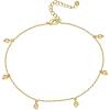 imagePAVOI 14K Gold Plated Charm Link Chain Anklets for Women  Dainty Cubic Zirconia Boho Dot Evil Eye Star Station Solitaire Pearl Beaded Festival Adjustable Gold AnkletsDot