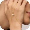 imagePAVOI 14K Gold Plated Freshwater Pearl Gold Hand Chain Bracelet for Women  Trendy Ring Bracelet Hand Chain Body JewelryYellow Gold