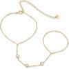 imagePAVOI 14K Gold Plated Freshwater Pearl Gold Hand Chain Bracelet for Women  Trendy Ring Bracelet Hand Chain Body JewelryYellow Gold