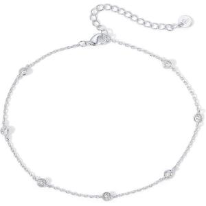 imagePAVOI 14K Gold Plated Charm Link Chain Anklets for Women  Dainty Cubic Zirconia Boho Dot Evil Eye Star Station Solitaire Pearl Beaded Festival Adjustable Gold AnkletsStation