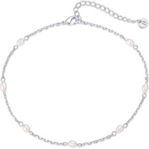 imagePAVOI 14K Gold Plated Charm Link Chain Anklets for Women  Dainty Cubic Zirconia Boho Dot Evil Eye Star Station Solitaire Pearl Beaded Festival Adjustable Gold AnkletsPearl